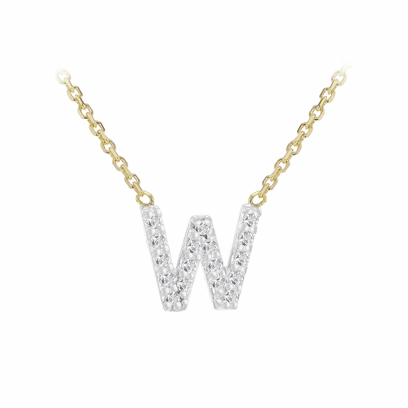 Revere 9ct Yellow Gold 0.08ct Diamond Necklace with Mini Initial W