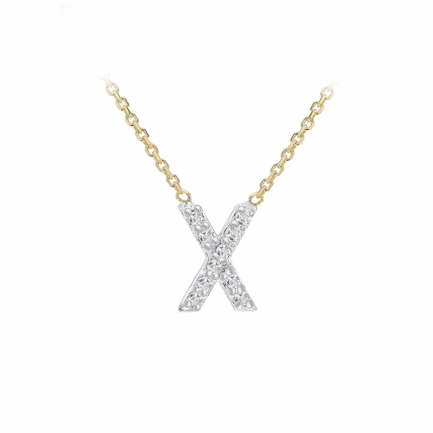 Revere 9ct Yellow Gold 0.05ct Diamond Necklace with Mini Initial X