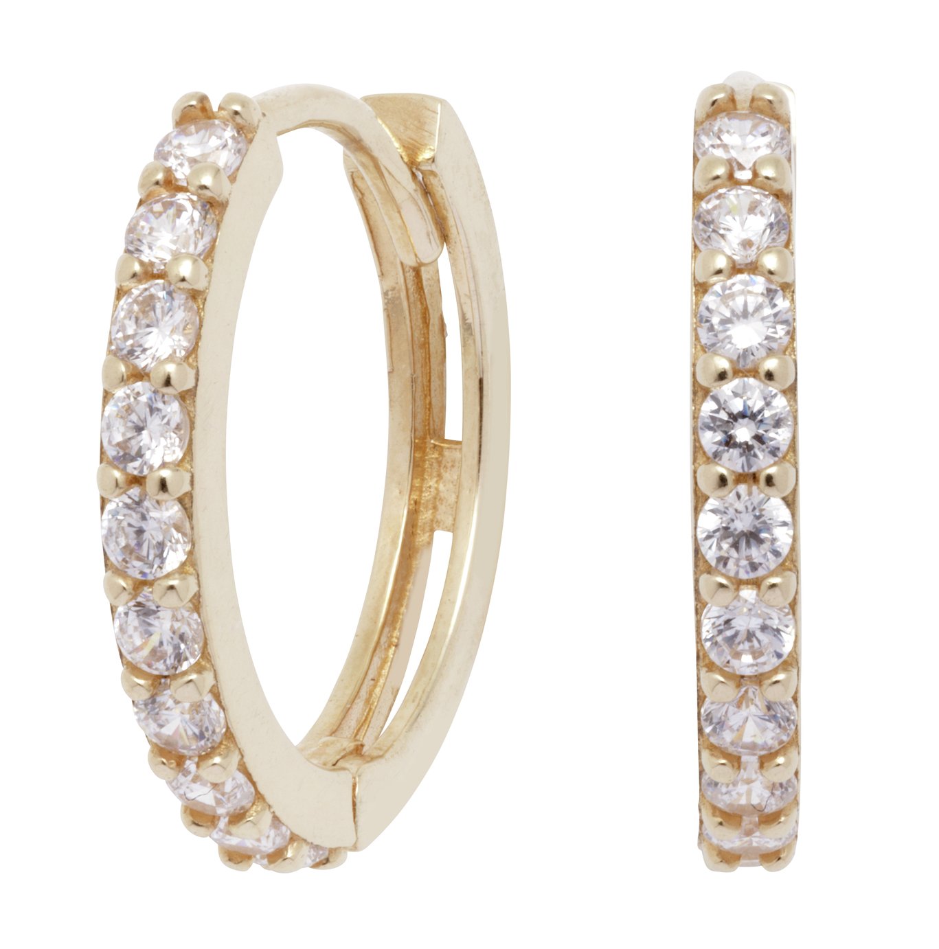 Revere 9ct Gold Cubic Zirconia Claw Set Hoop Earrings