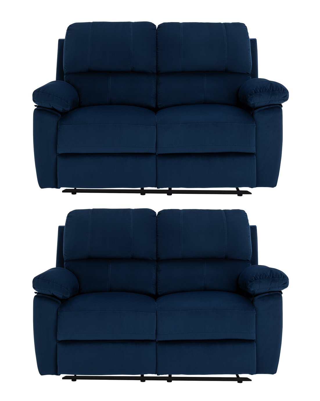 Argos Home Toby Pair of Velvet 2 Seater Recliner Sofa- Navy