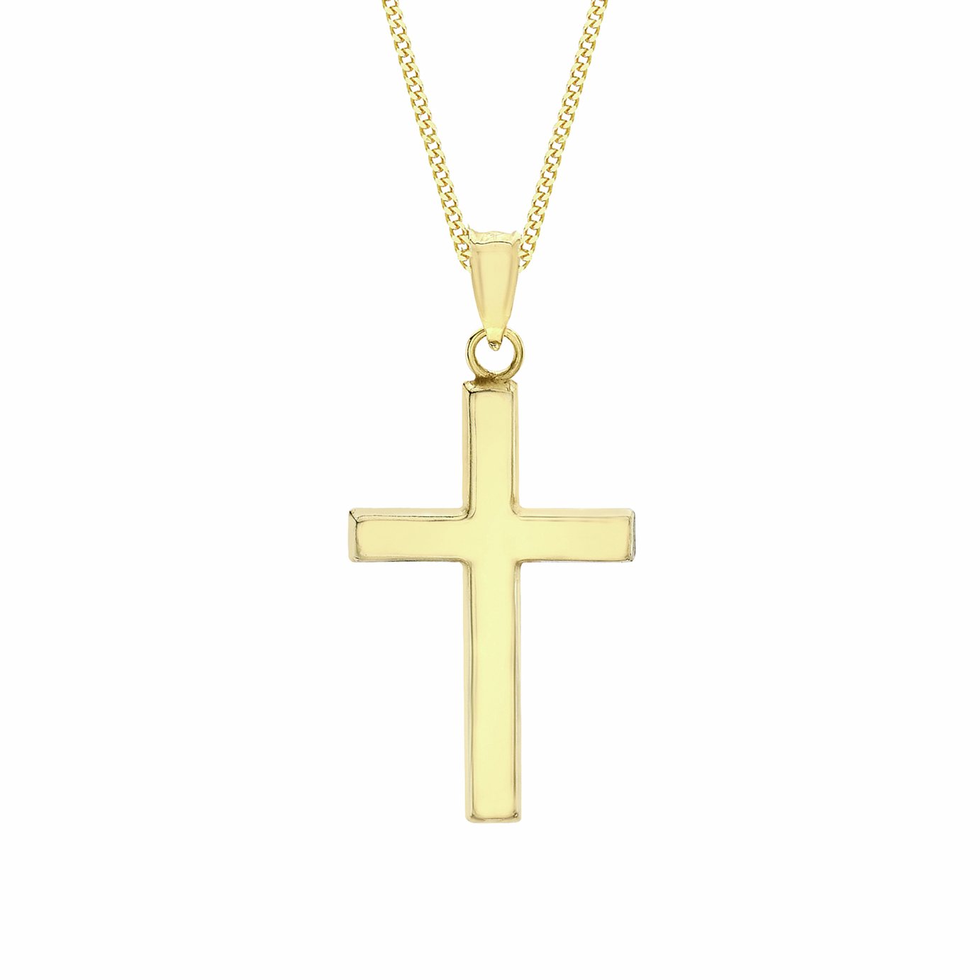 Revere 9ct Yellow Gold Cross Pendant Curb Necklace Chain