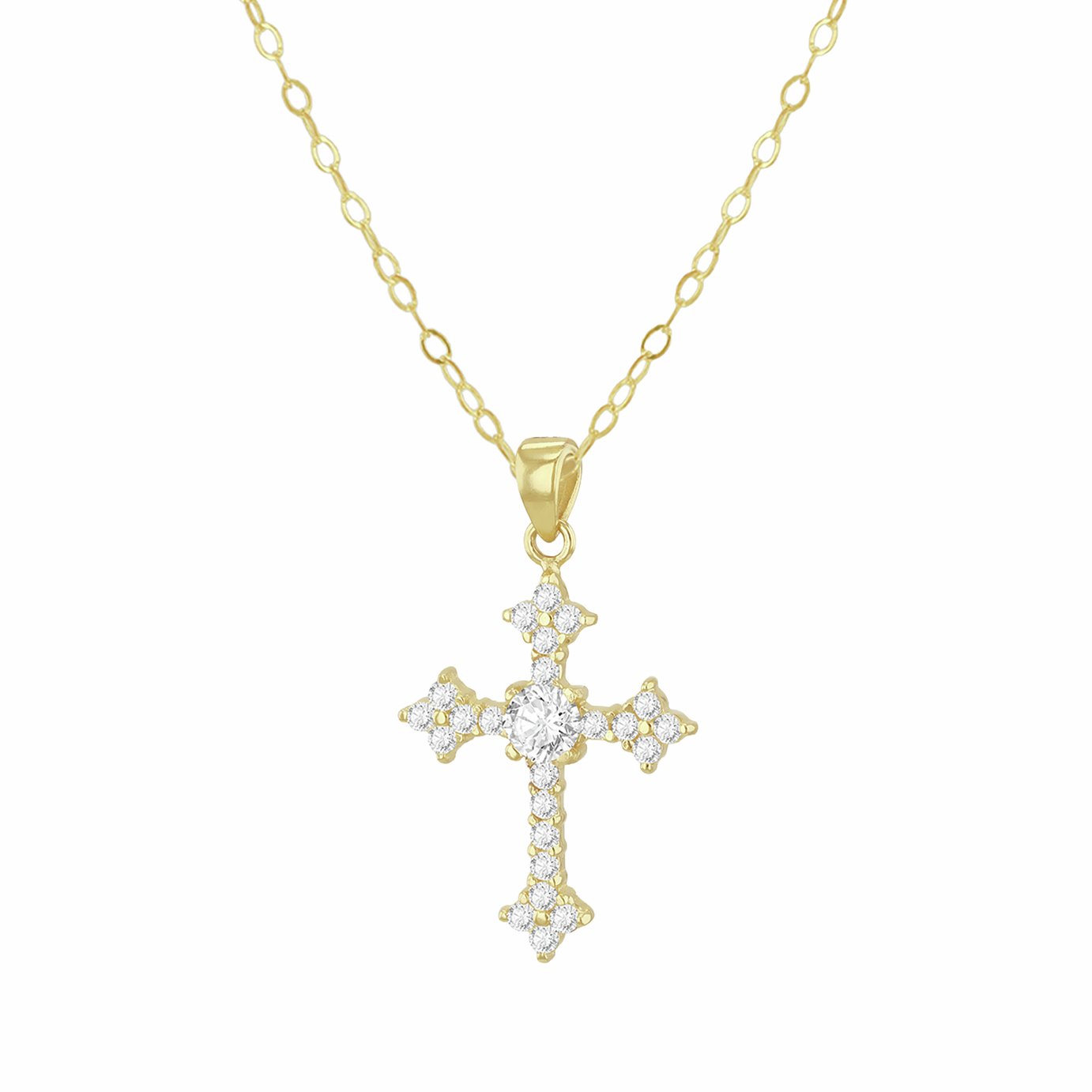 Revere 9ct Yellow Gold Cross Pendant Necklace Chain
