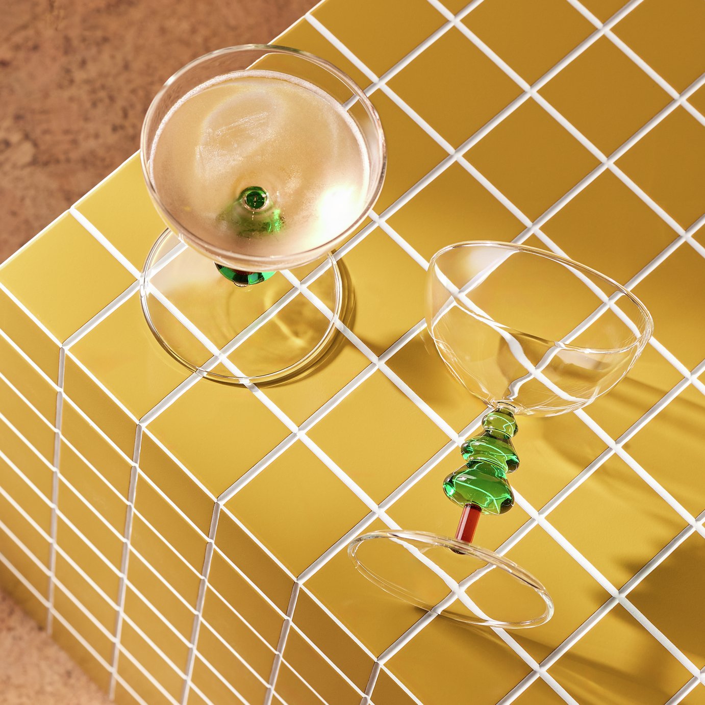 Habitat Christmas Tree Set of 2 Champagne Coupe - Green