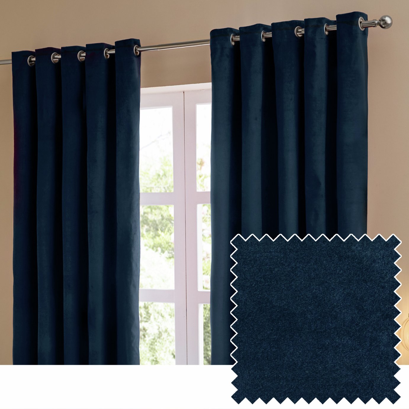 Furn Ultimate Velvet Blackout Eyelet Curtains - Blue