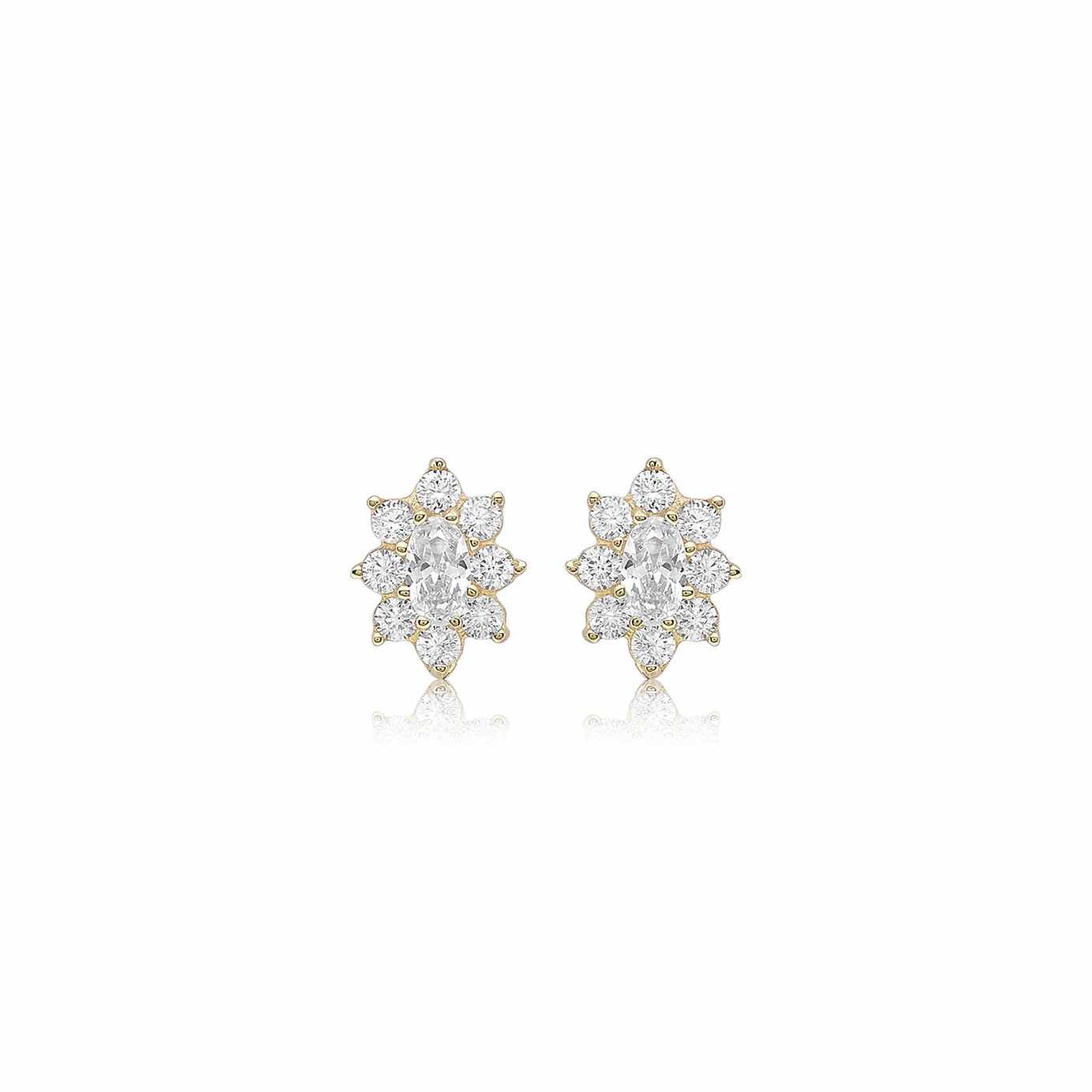 Revere 9ct Yellow Gold Flower Cluster Stud Earrings
