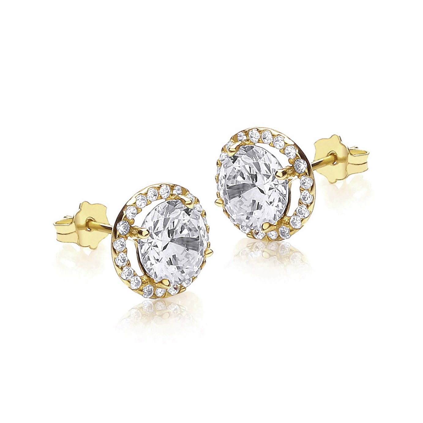Revere 9ct Yellow Gold Cubic Zirconia Halo Stud Earrings