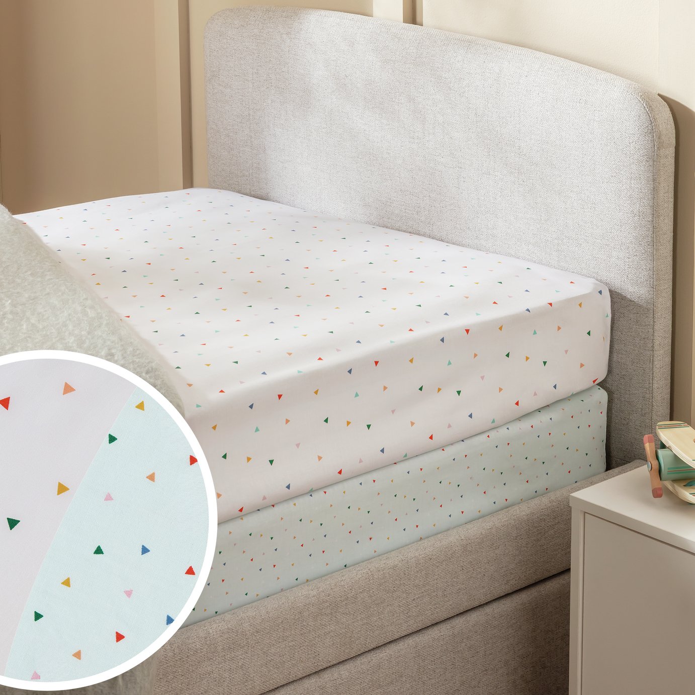 Argos Home Nursery Micro Print Blue 2 Pack Fitted Sheet - Single