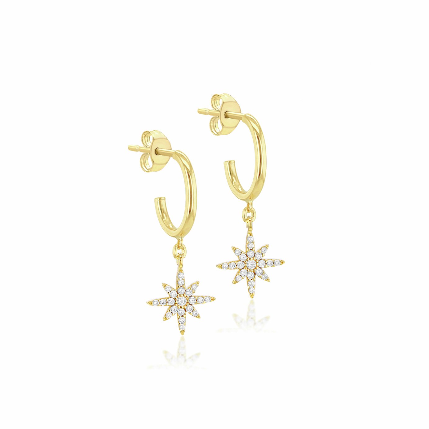 Revere 9ct Yellow Gold North Star Drop Stud Earrings