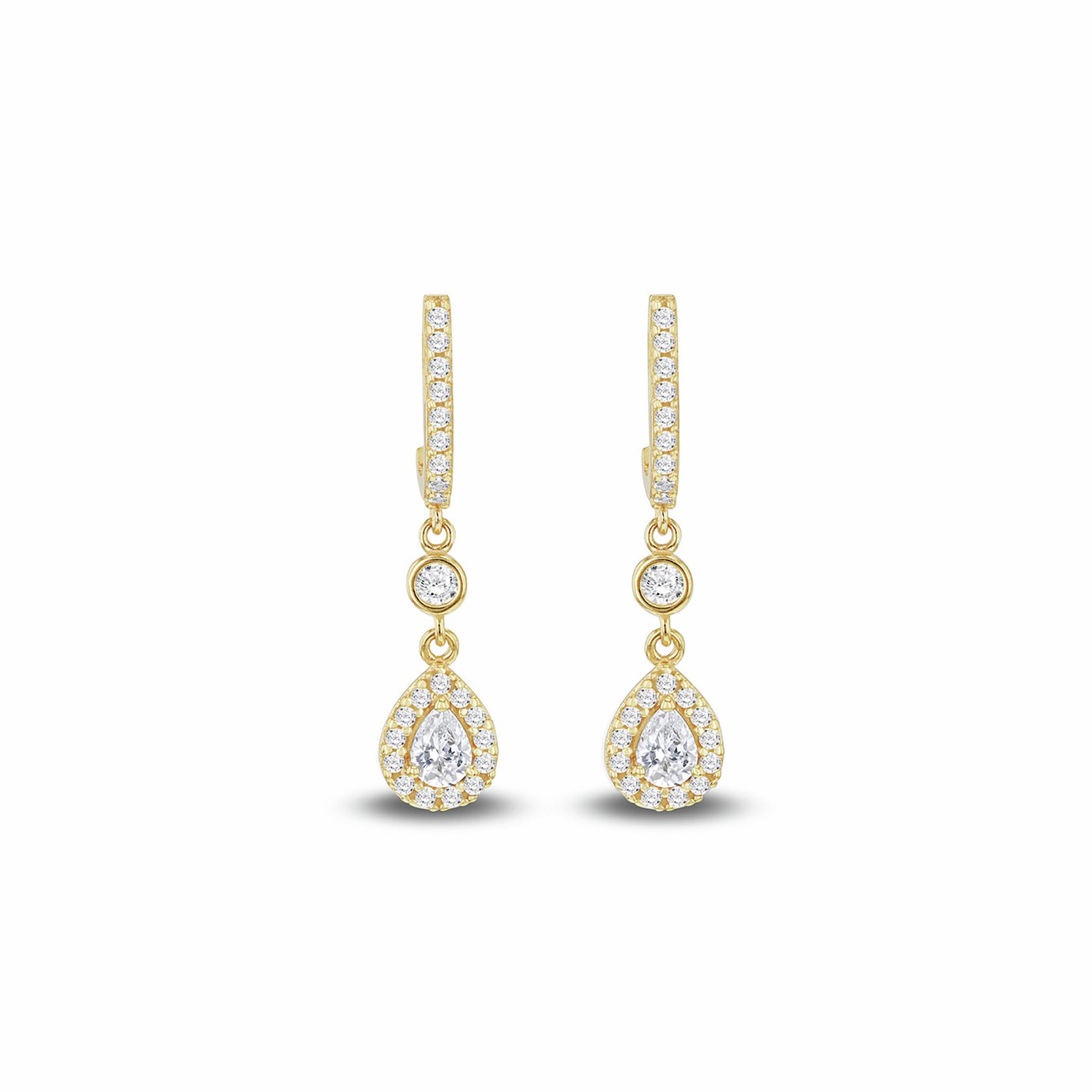 Revere 9ct Yellow Gold Teardrop Halo Drop Earrings