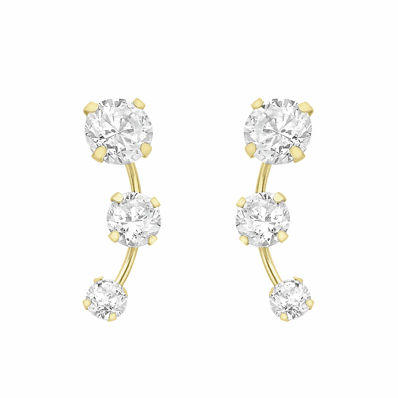 Revere 9ct Yellow Gold Graduated Cubic Zirconia Curve Stud Earrings