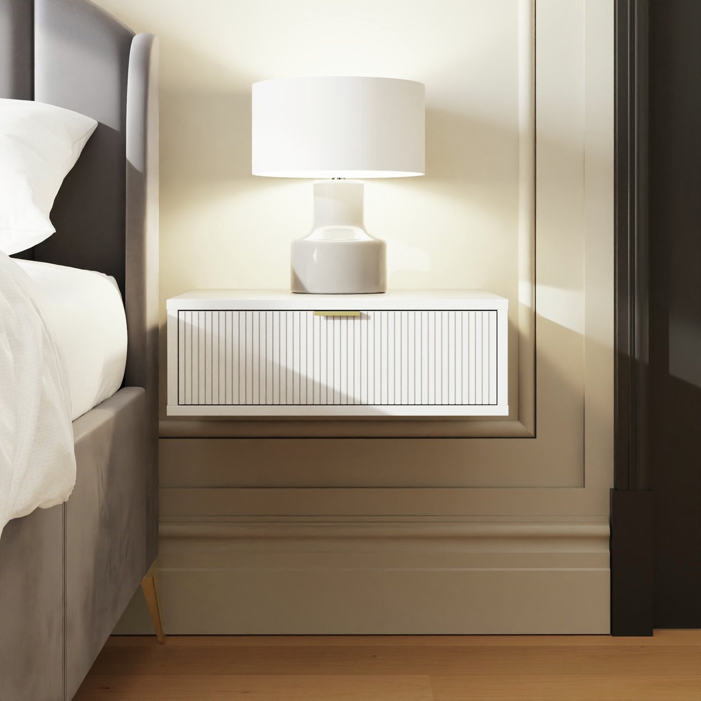 GFW Sienna 1 Drawer Wall Mounted Bedside Table - White