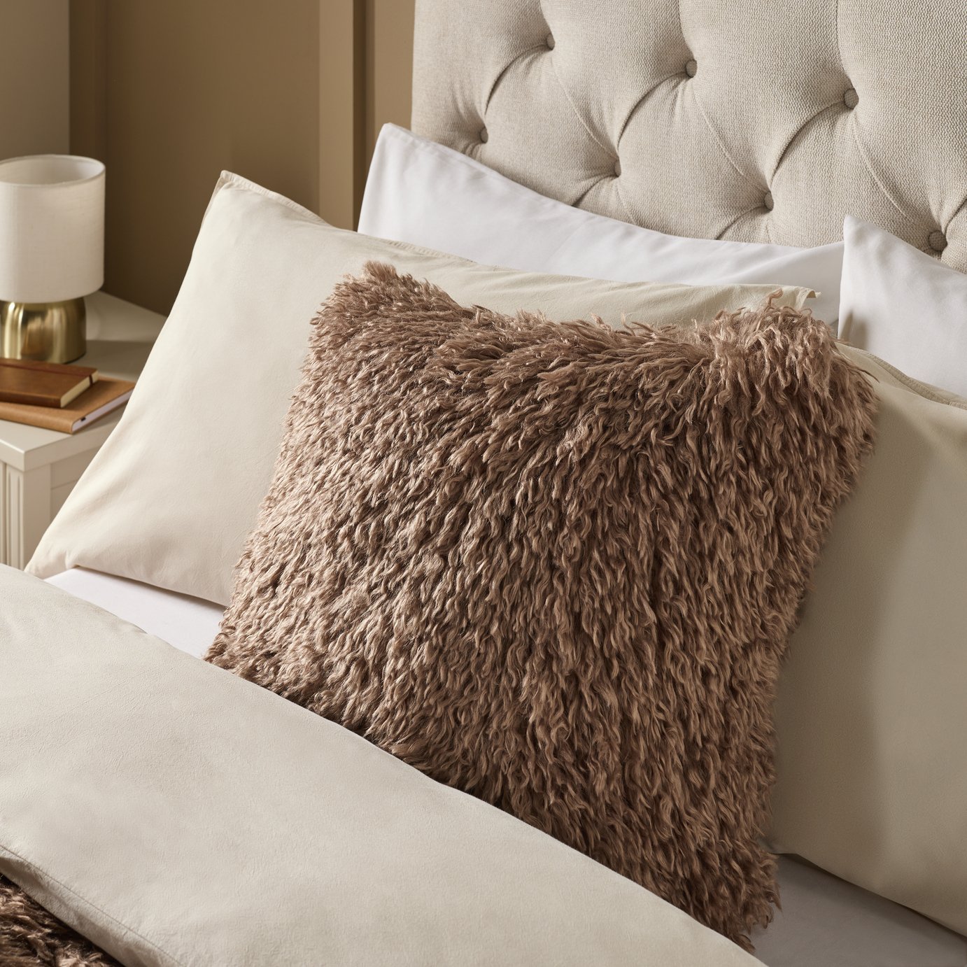 Argos Home Mongolian Fur Cushion Mocha - 50x50cm