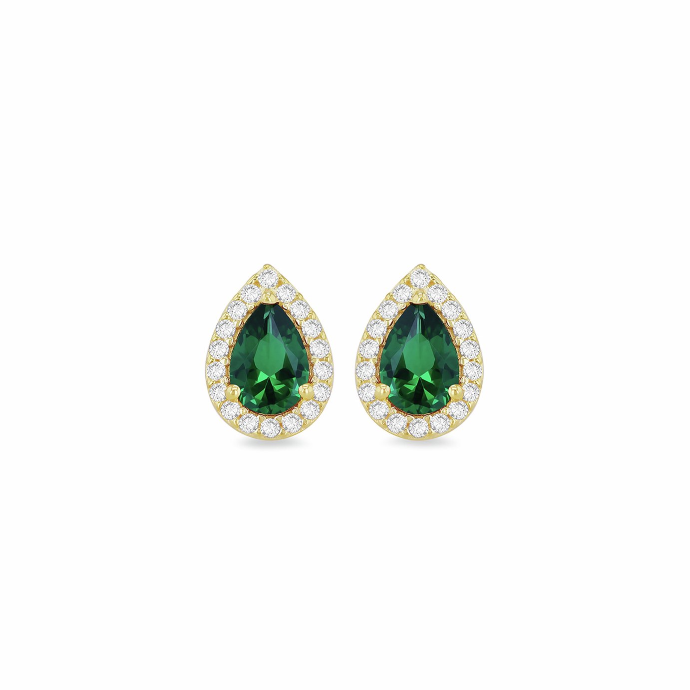 Revere 9ct Yellow Gold Green Cubic Zirconia Halo Stud Earrings