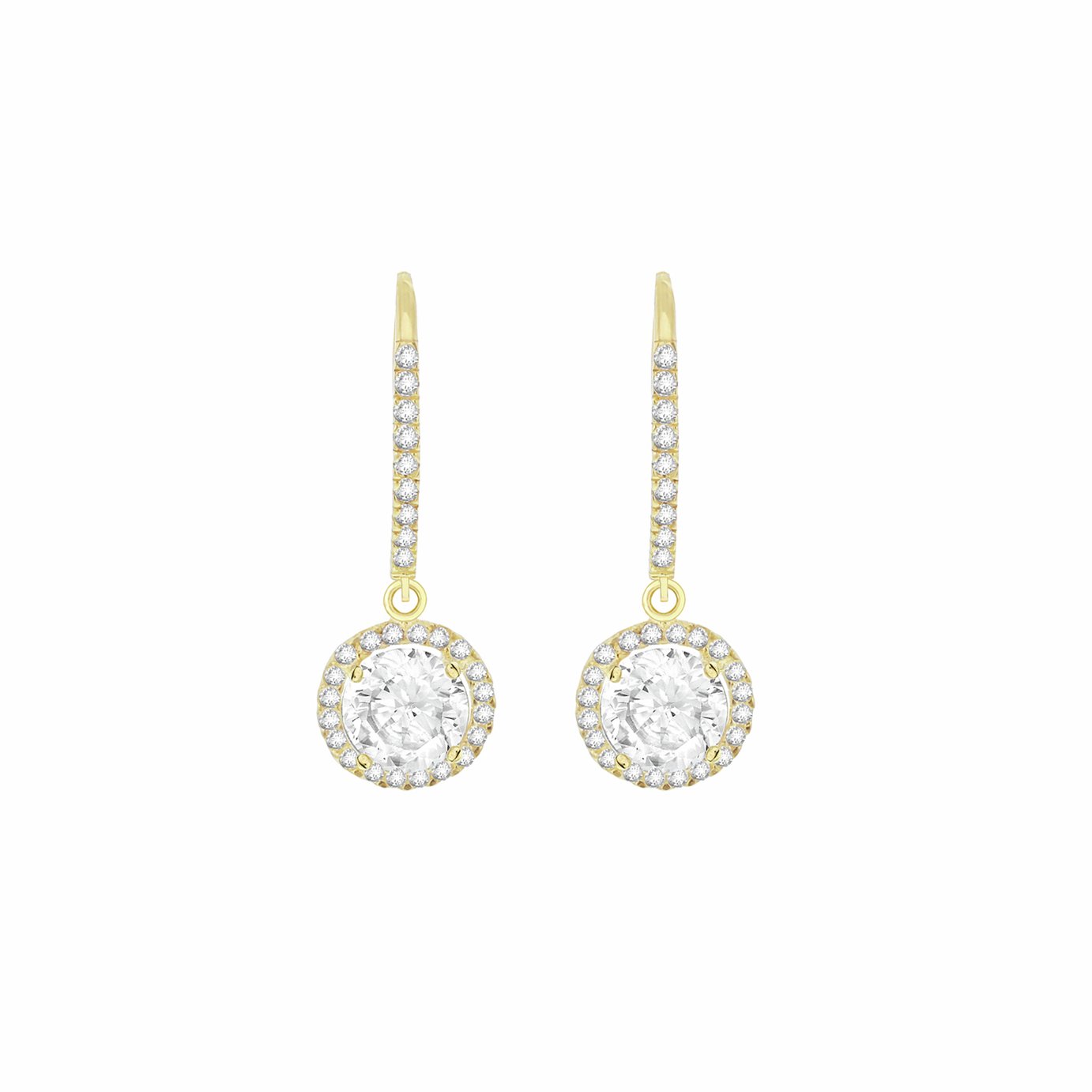 Revere 9ct Yellow Gold Round Cubic Zirconia Drop Earrings