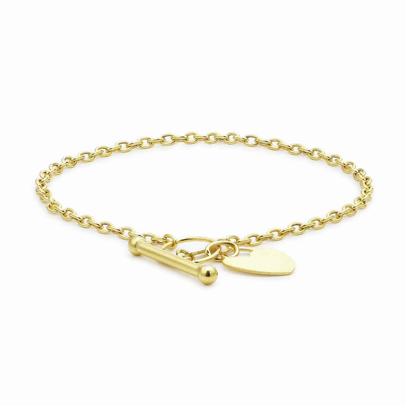 Revere 9ct Yellow Gold Heart T-Bar Bracelet