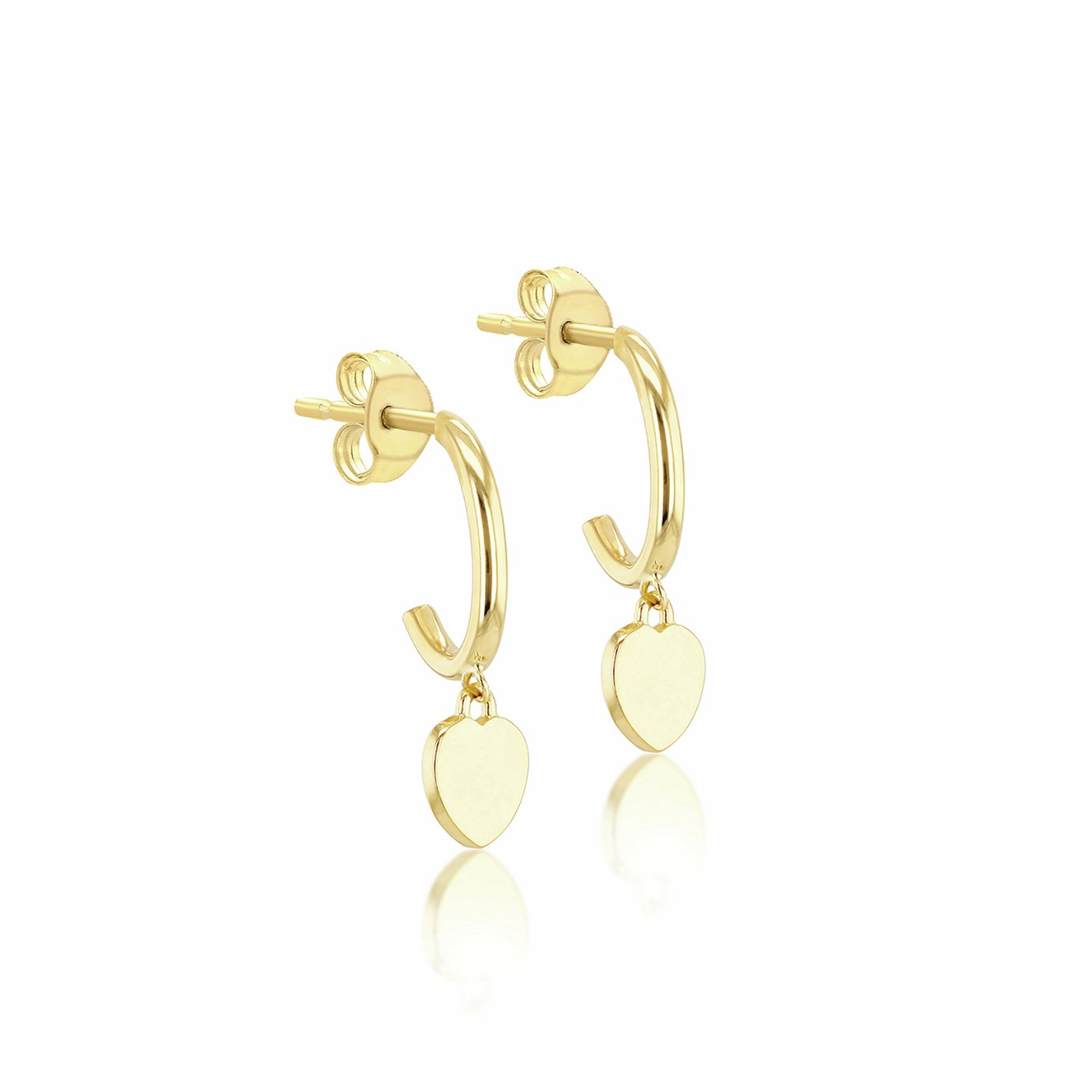 Revere 9ct Yellow Gold Heart Drop Stud Earrings