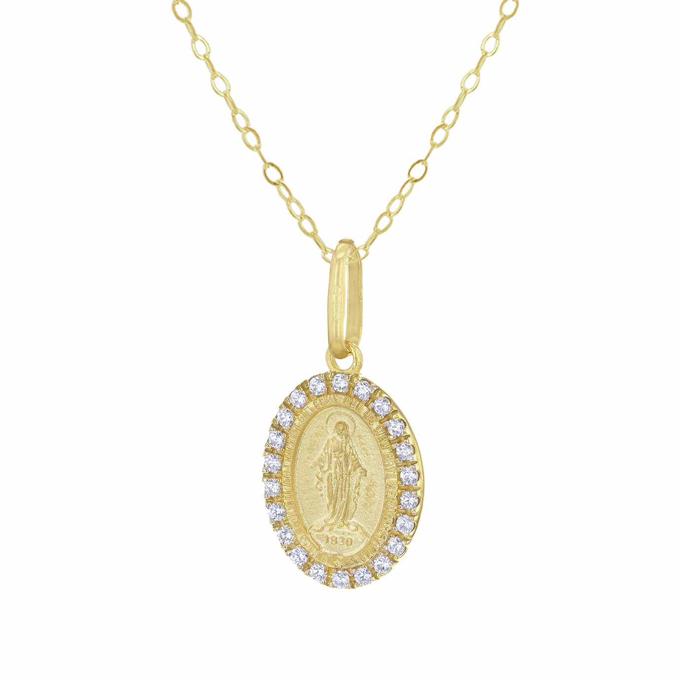 Revere 9ct Yellow Gold Holy Mary Pendant Necklace Chain