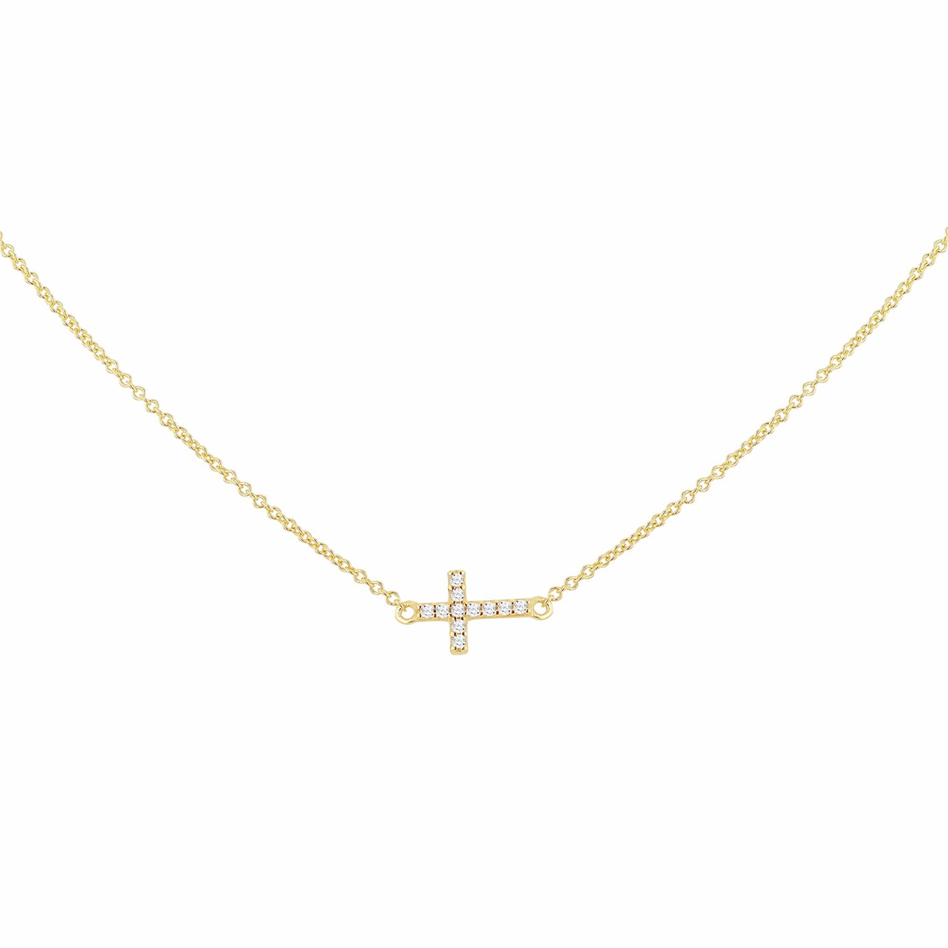 Revere 9ct Yellow Gold Mini Cross White Cubic Zirconia Chain Necklace
