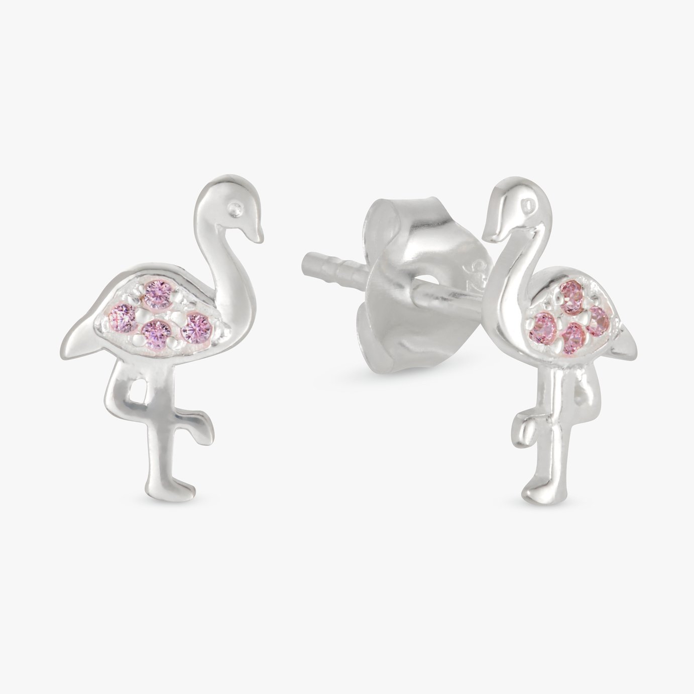 Revere Sterling Silver Pink Stone Flamingo Stud Earrings