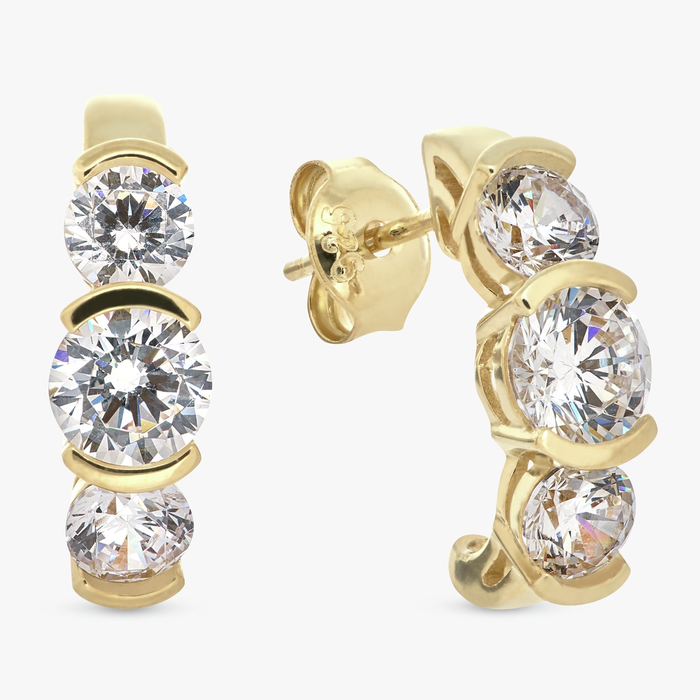 Revere Gold Plated Sterling Silver Trilogy Stud Earrings