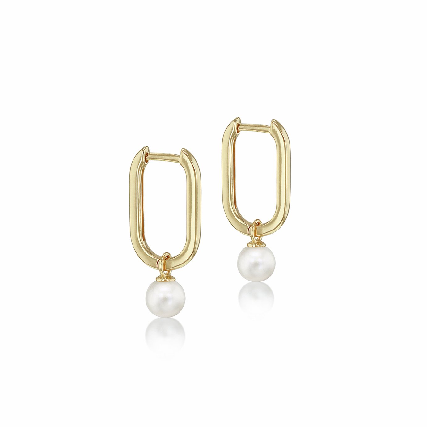 Revere 9ct Yellow Gold Rectangular Pearl Hoop Earrings