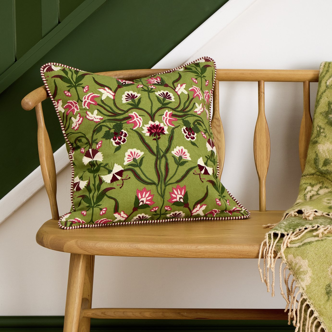 Argos Home Embroidered Floral Cushion Green - 43x43cm