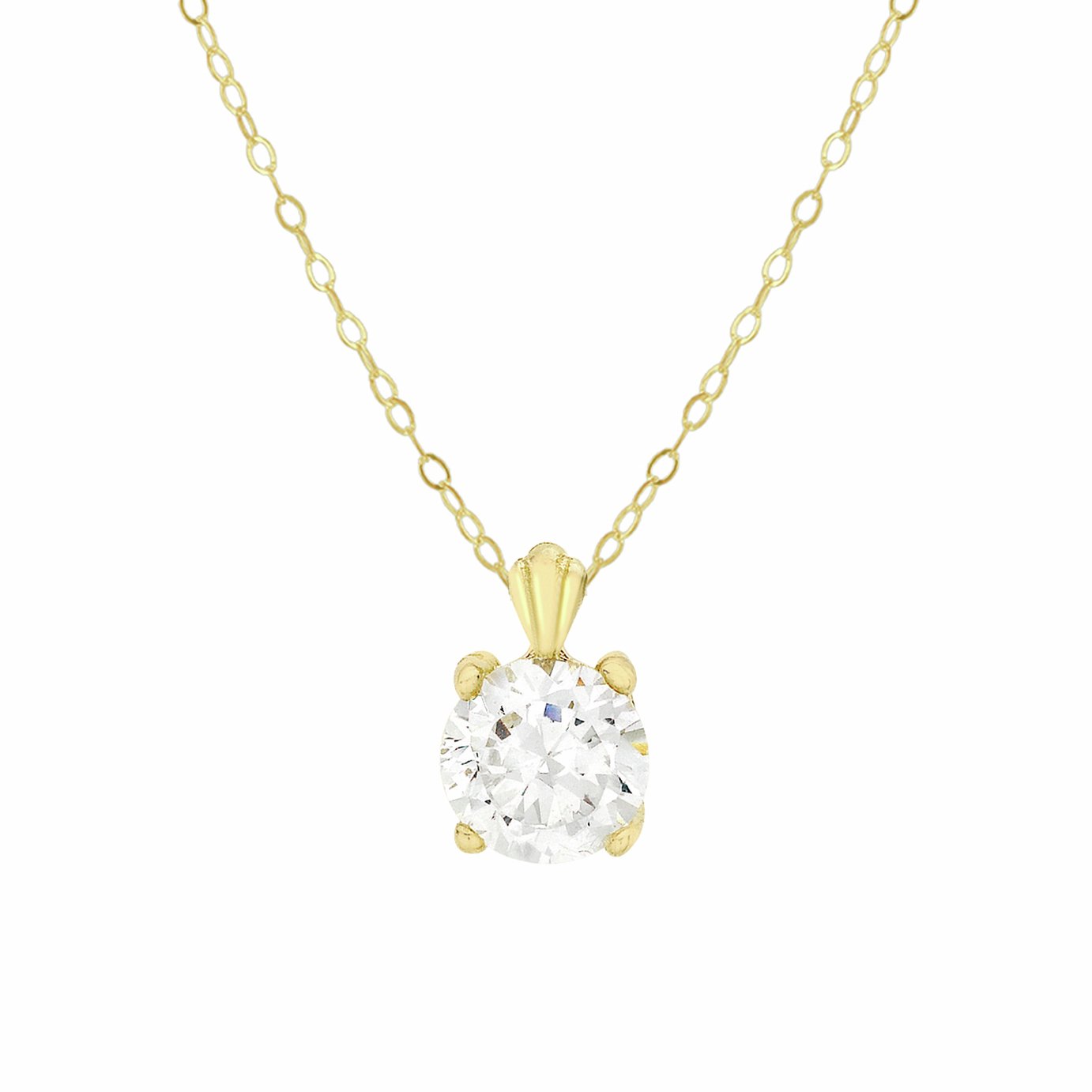 Revere 9ct Yellow Gold Cubic Zirconia Round Pendant Necklace Chain