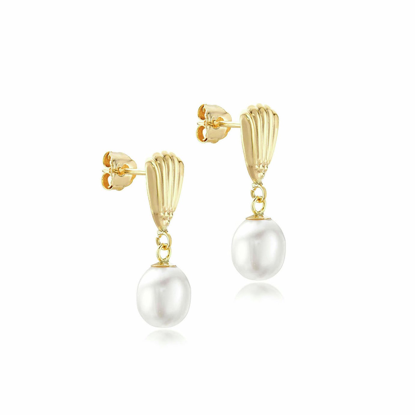 Revere 9ct Yellow Gold Shell and Pearl Drop Earrings