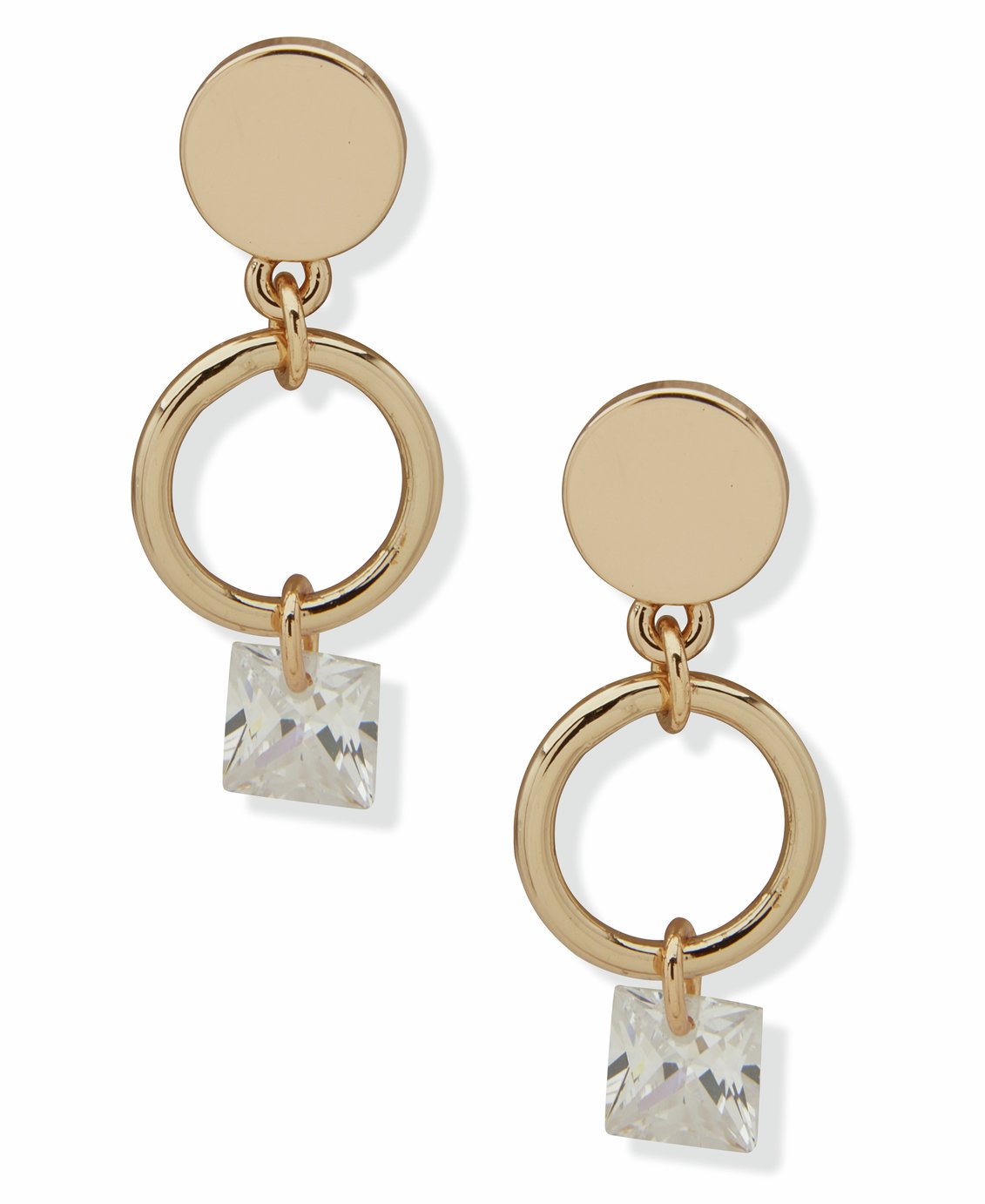 DKNY Gold Tone Crystal Double Drop Earrings