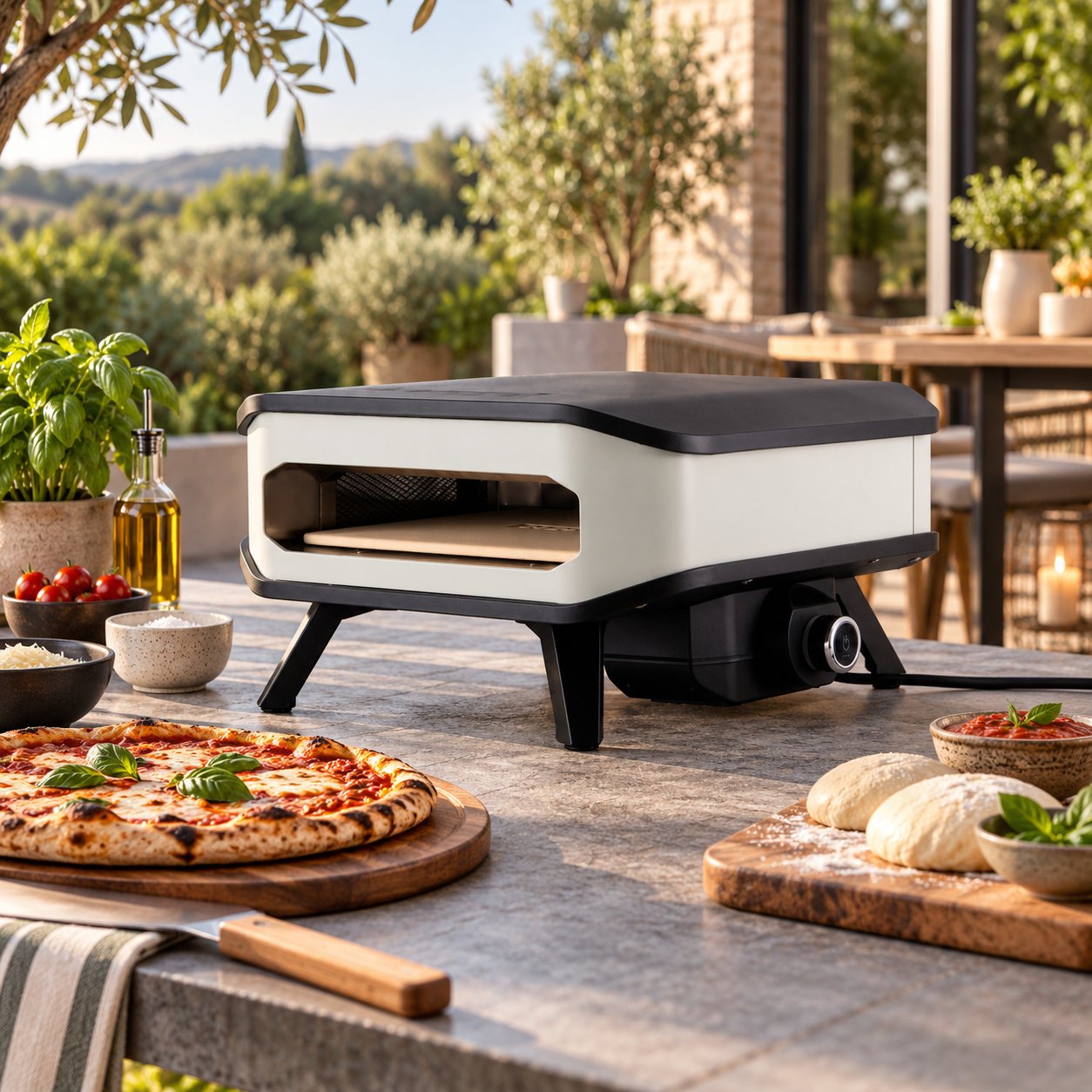 Kettler Cozze 13" Electric Pizza Oven with Pizza Stone & Door - White