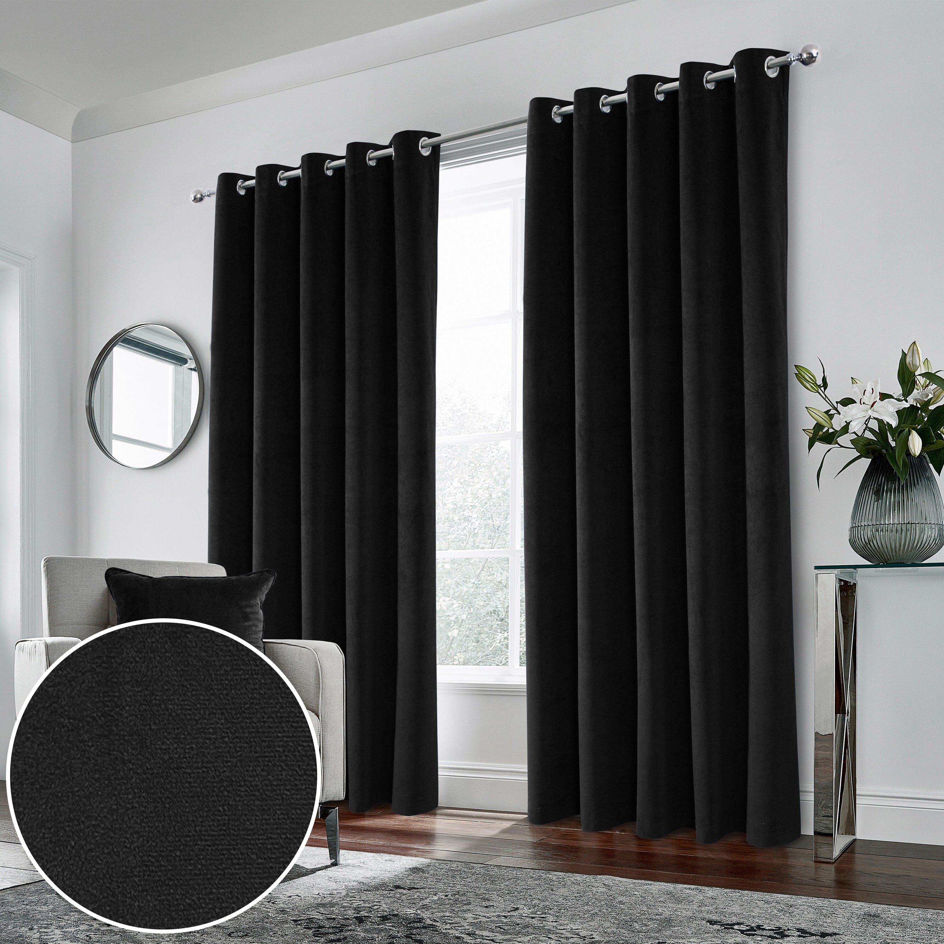 Enhanced Living Hampton Eyelet Blackout Thermal Curtains - 168 x 229cm - Black
