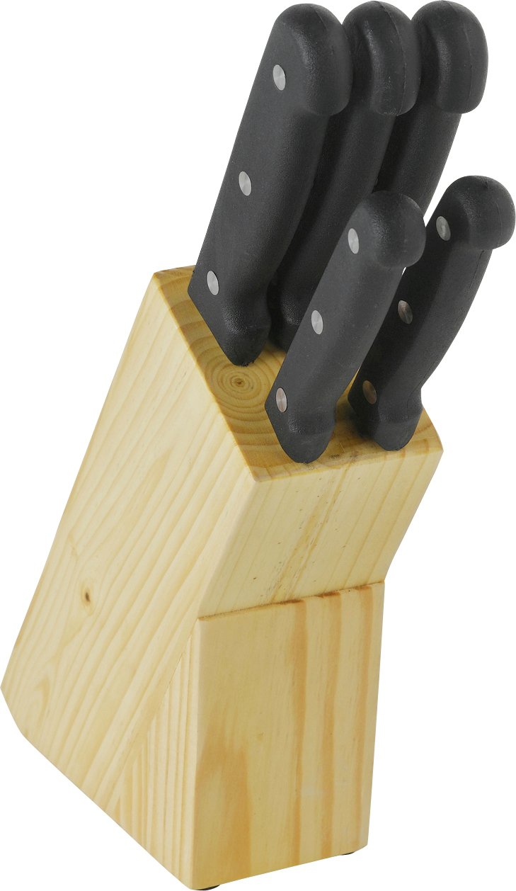 Home Essentials 5 Piece Knife Set with Wooden Knife Block