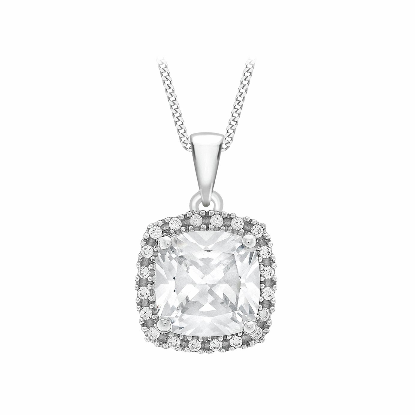 Revere 9ct White Gold Cubic Zirconia Necklace Chain