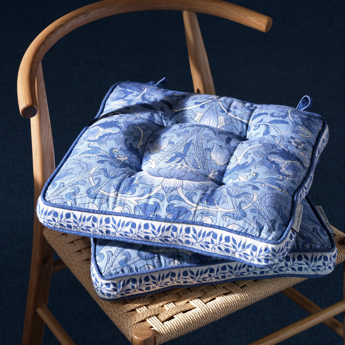 Habitat x Morris & Co. Inky Blue Seat Cushions 2 Pack - 40x40cm