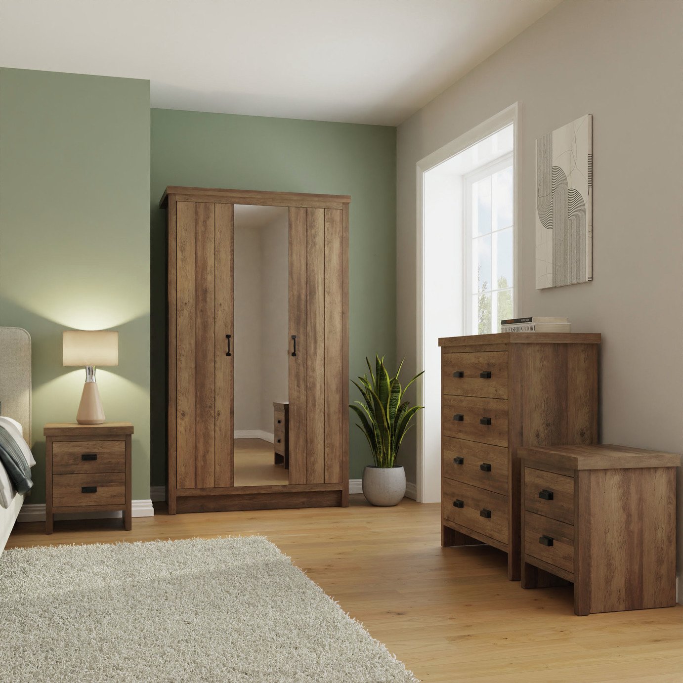 GFW Boston 4 Piece 3 Door Wardrobe Set - Dark Oak