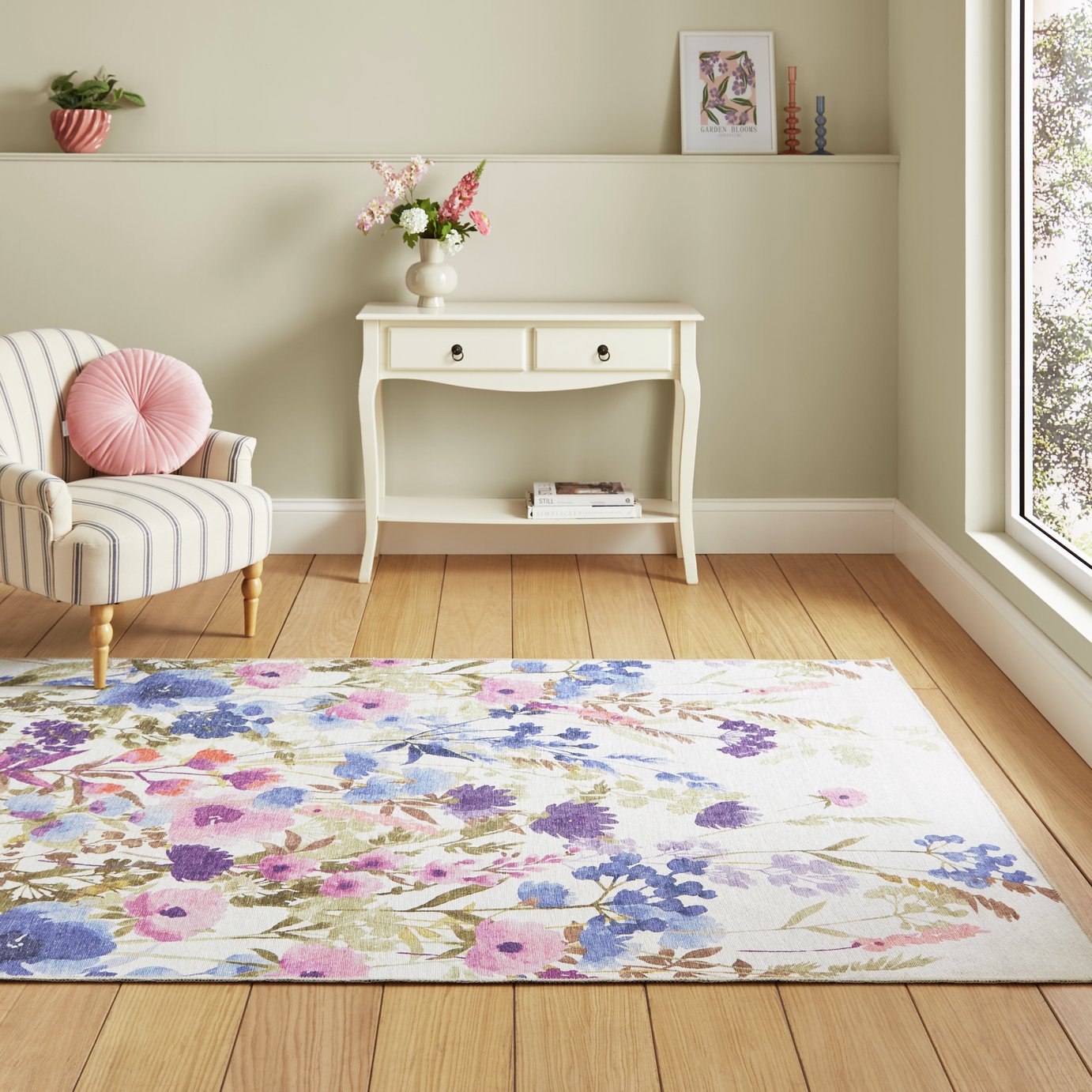 Catherine Lansfield Floral Purple Flatweave Rug 