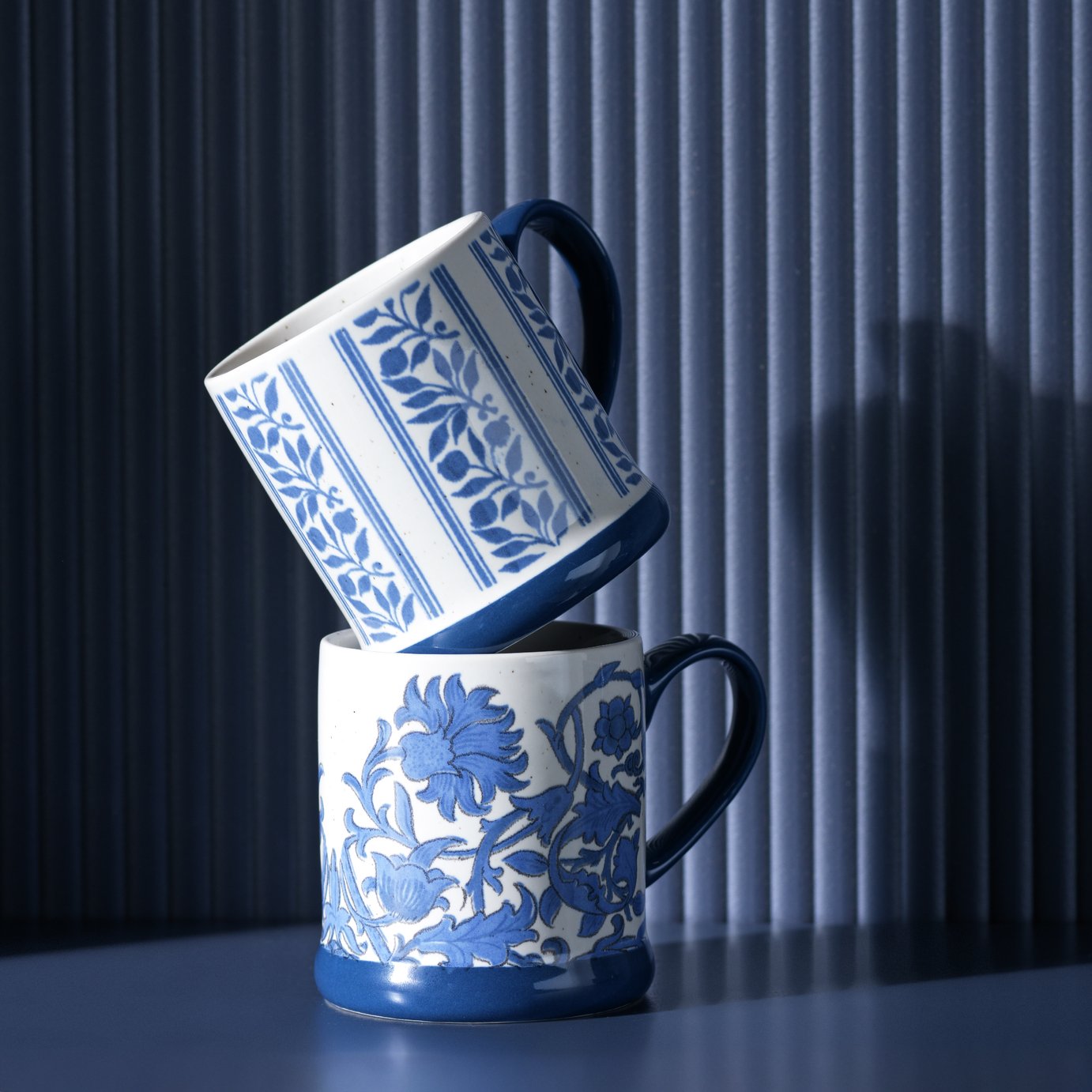 Habitat x Morris & Co. Inky Set of 2 Tankard Stoneware Mugs - Blue