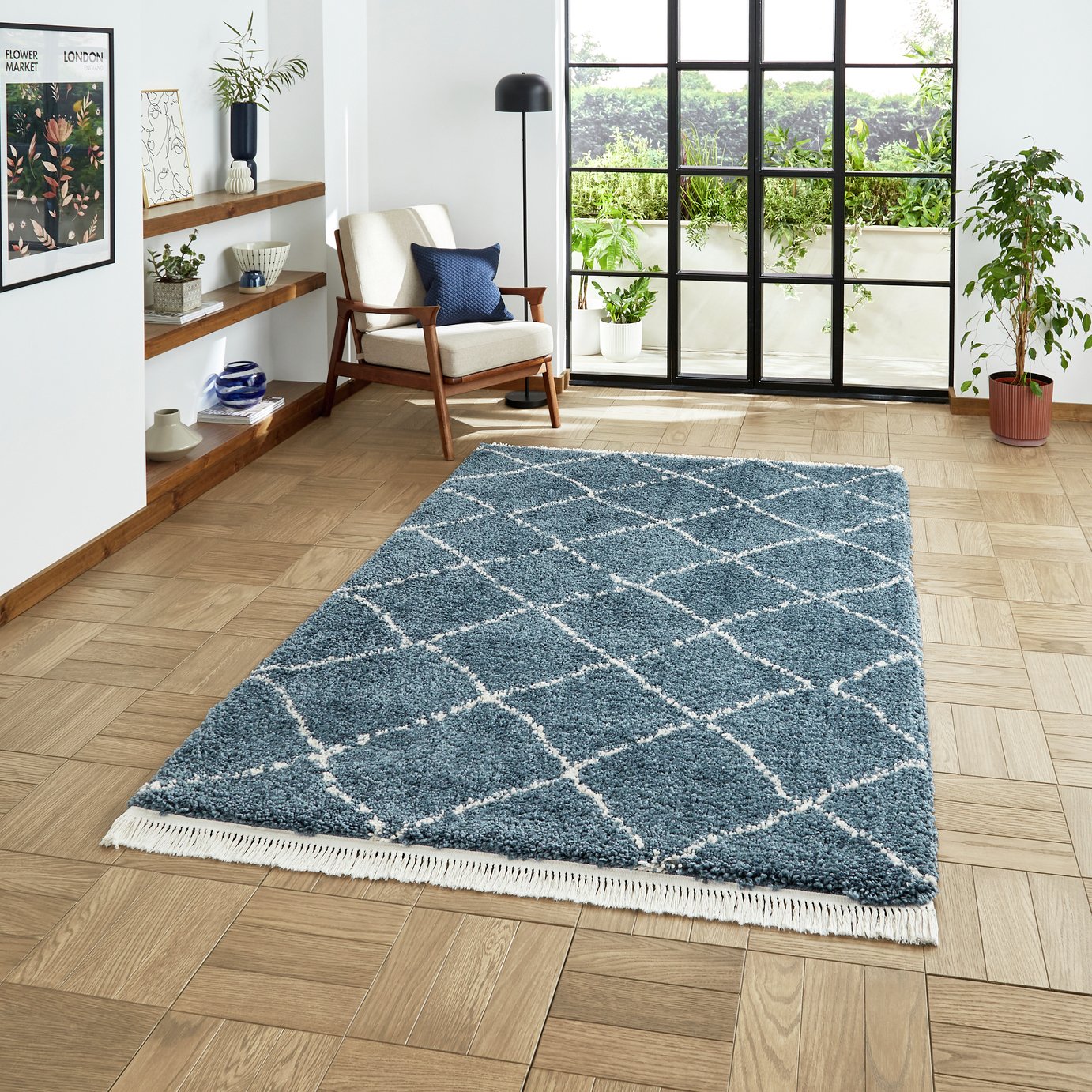 Think Rugs Boho Blue Shaggy Rug