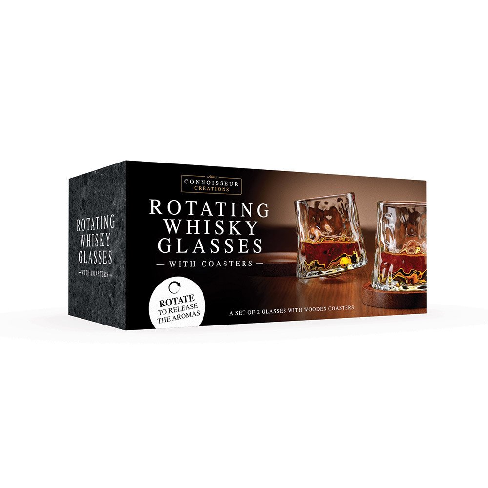 Menkind Connoisseur Creations Rotating Whisky Glasses with Coasters Set
