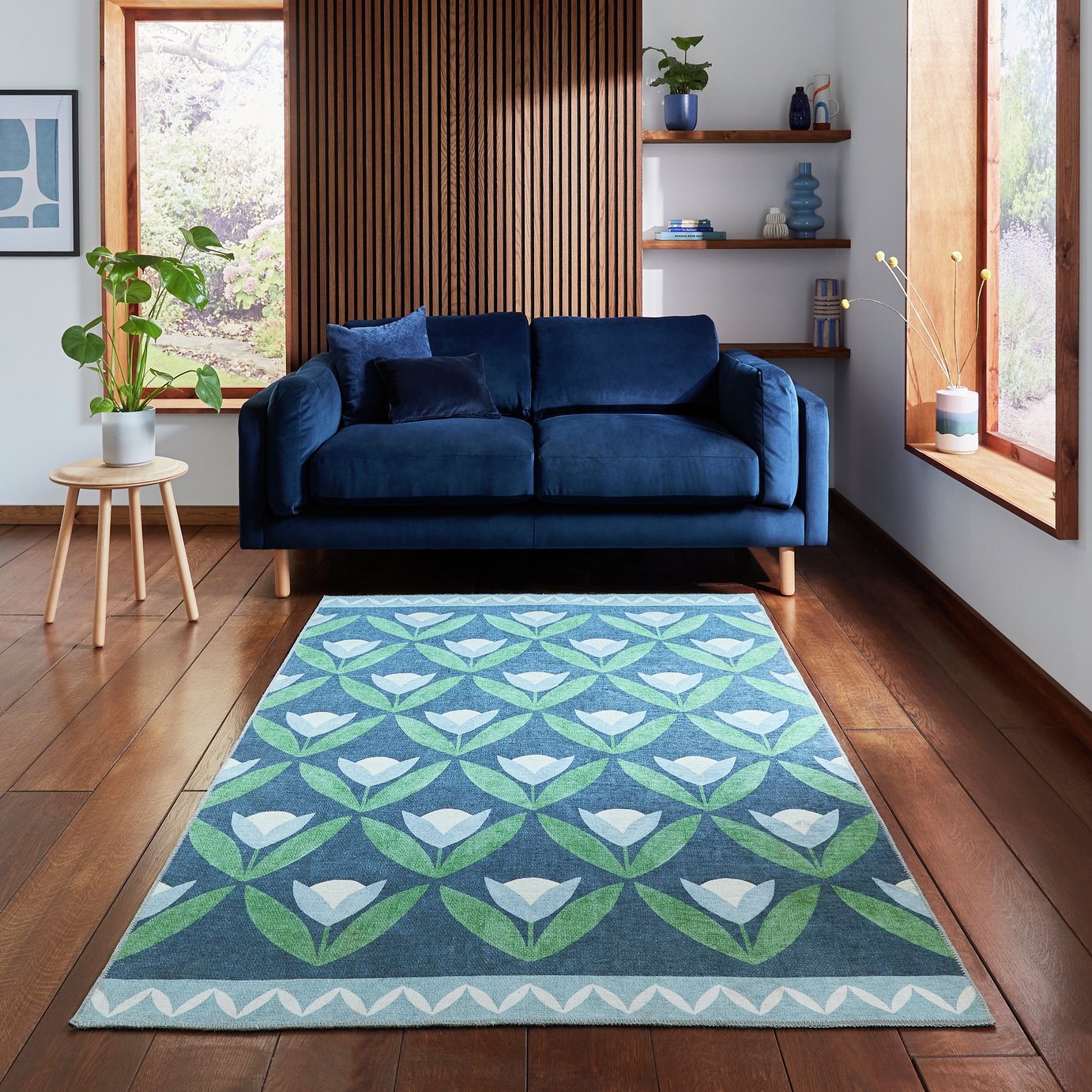 Scion Tulip Trellis Midnight Blue Flatweave Rug - 152x230cm