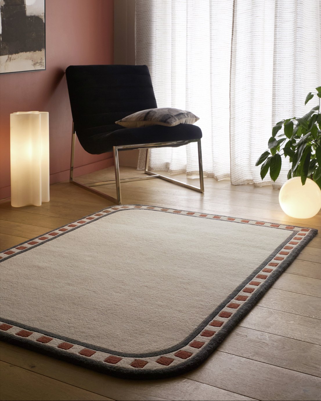 Origin Borderline White Wool Short Pile Rug - 160x230cm