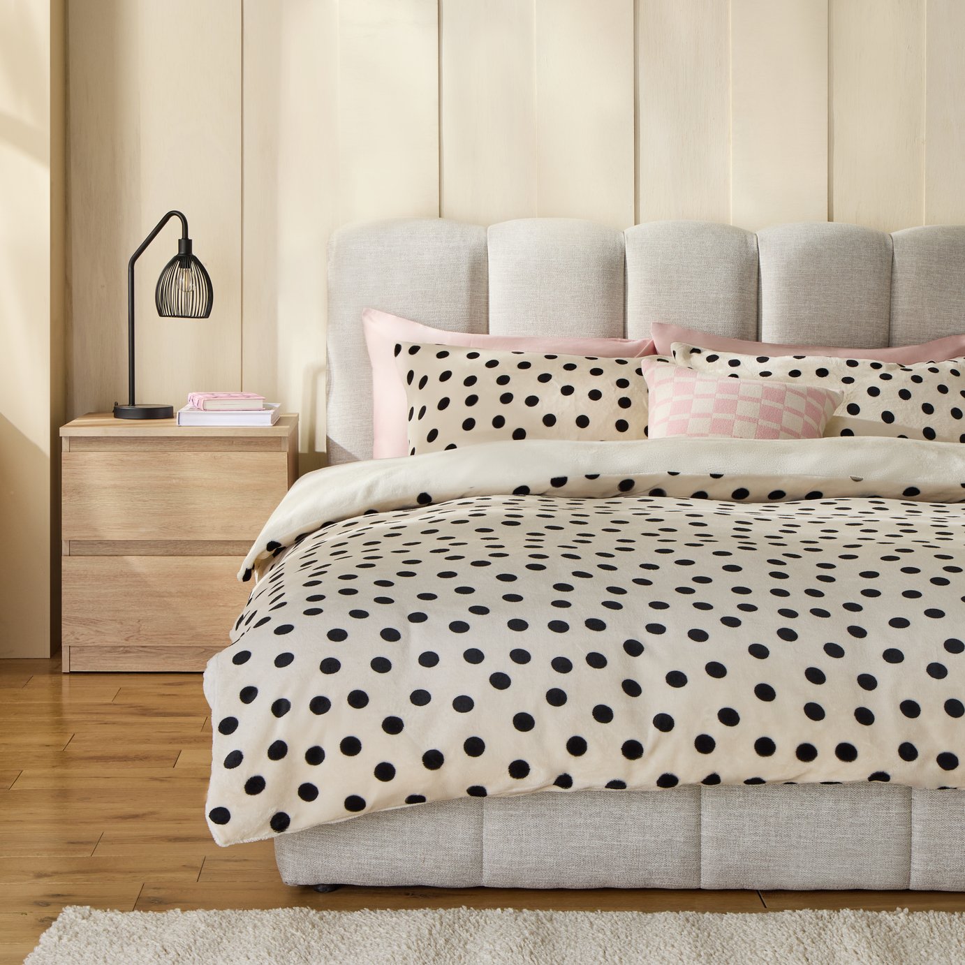 Argos Home Fleece Spot White Bedding Set - King size