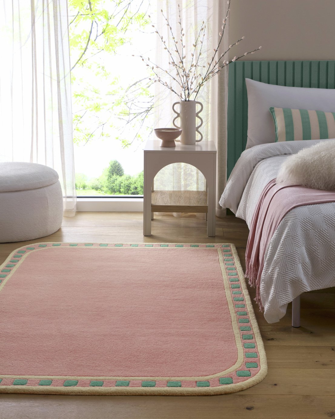 Origin Borderline Pink Wool Short Pile Rug - 160x230cm