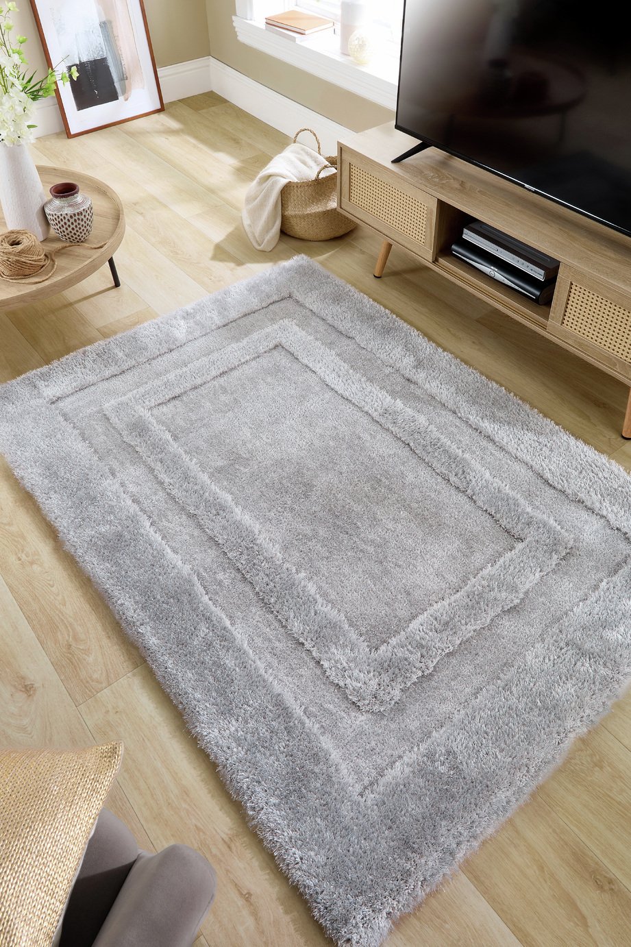 Origin Frame Silver Shaggy Rug - 160x230cm