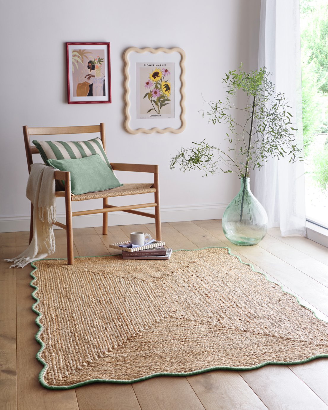 Origin Jute Scalloped Edge Green  Rug - 120x170cm