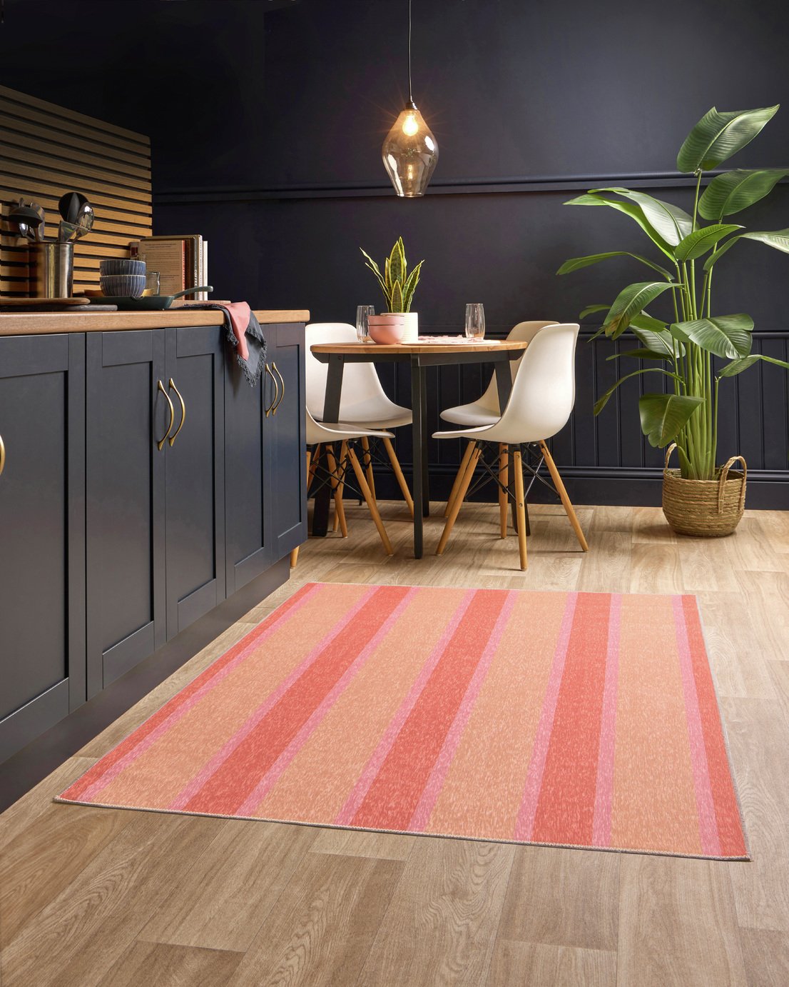 Origin Washable Stripe Pink Short Pile Rug