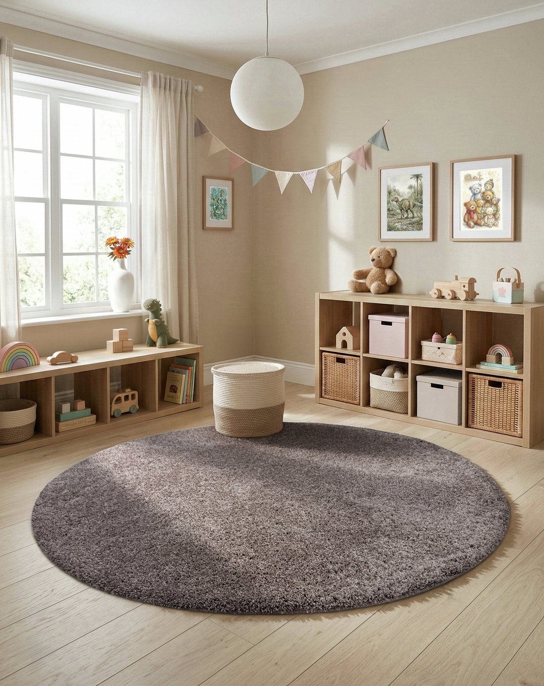 Buddy Mocha Round Brown Shaggy Rug - 100cm