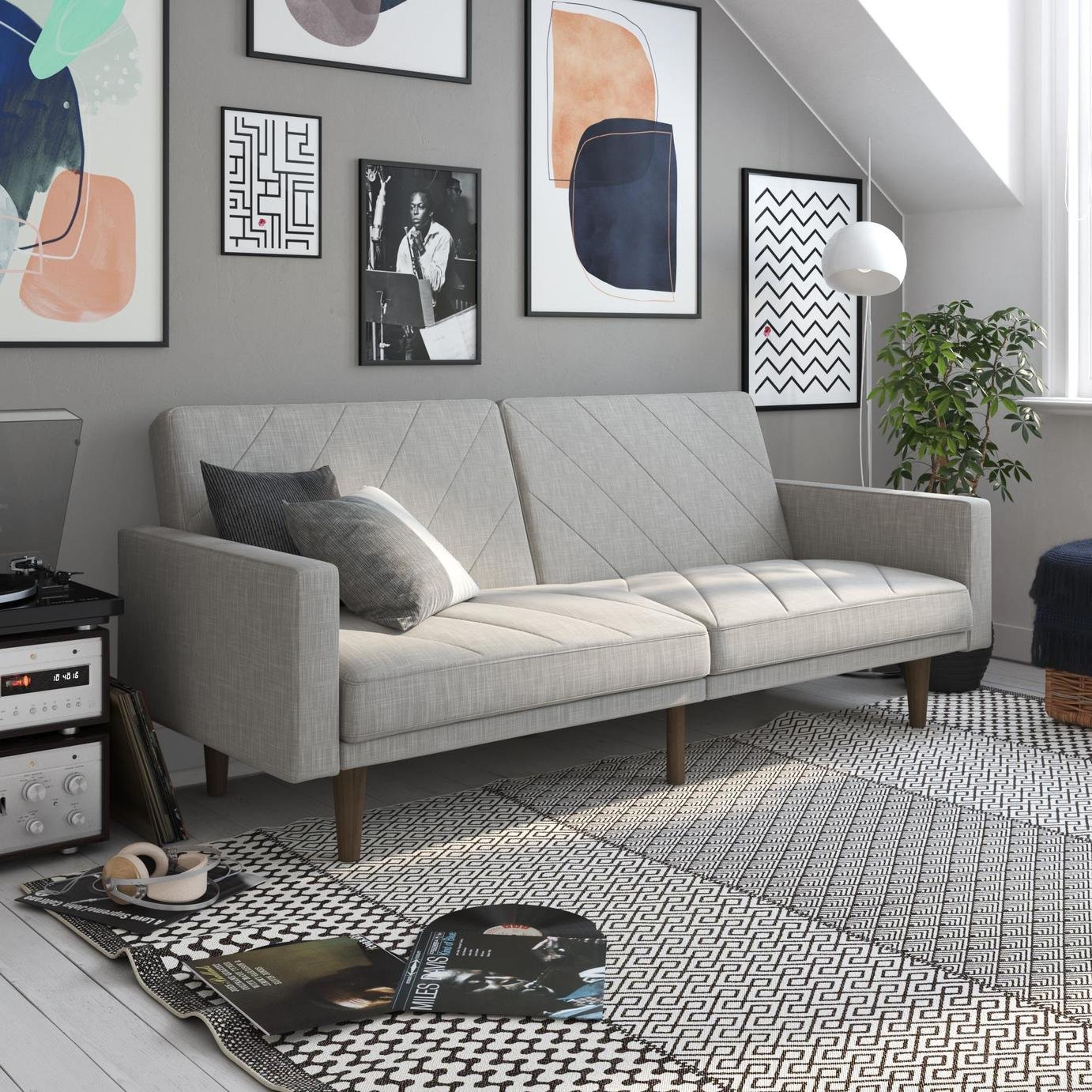 Dorel Paxson Fabric Small Double Sofa Bed - Light Grey