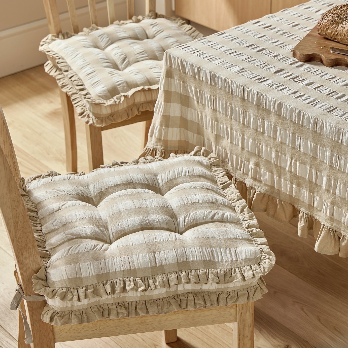 Argos Home Gingham Beige Seat Cushions 2 Pack - 40x40cm