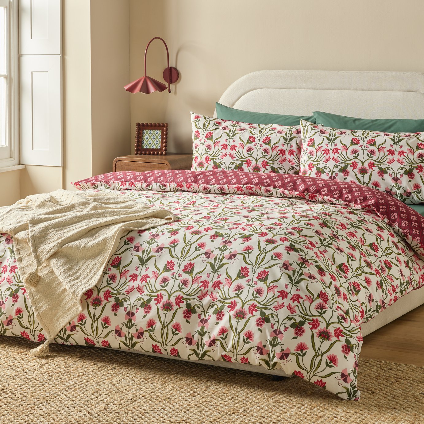Argos Home Cotton Floral Trail White Bedding Set - King size